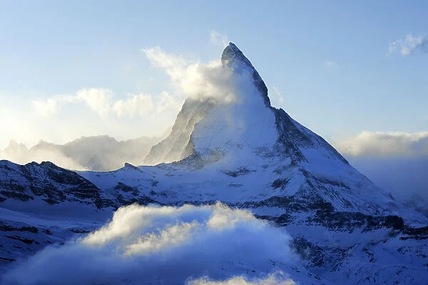 Matterhorn veiled with clouds, Zermatt, Valais, Switzerland, Europe