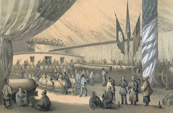 Framed Print : Matthew Perry Entertaining Japanese Commissioners on Ship Framed Print : Matthew Perry Entertaining Japanese Commissioners on Ship