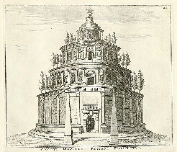 Mausoleum of the Emperor Augustus, erected in Campo Marzo, Field of Mars, historic Rome, Italy, digital reproduction of an original 17th-century artwork, original date unknown
