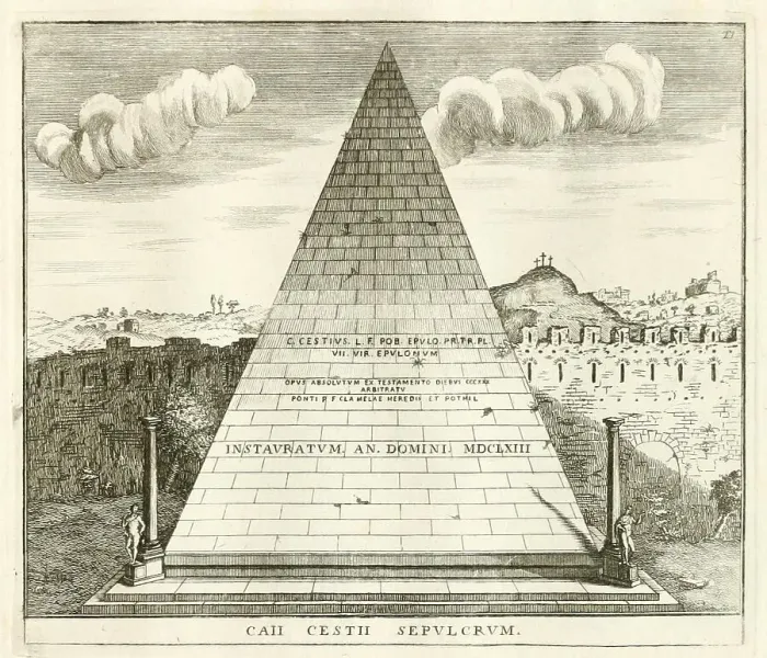 Framed Print : Of the Mausoleum, or Pyramid of Cajo Cestino, historical Rome, Italy, digital reproduction of an original 17th-century original, original date unknown Framed Print : Of the Mausoleum, or Pyramid of Cajo Cestino, historical Rome, Italy, digital reproduction of an original 17th-century original, original date unknown