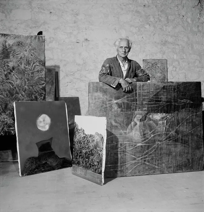 Framed Print : Max Ernst. German artist Max Ernst (1891 - 1976) with some of his works in France Framed Print : Max Ernst. German artist Max Ernst (1891 - 1976) with some of his works in France