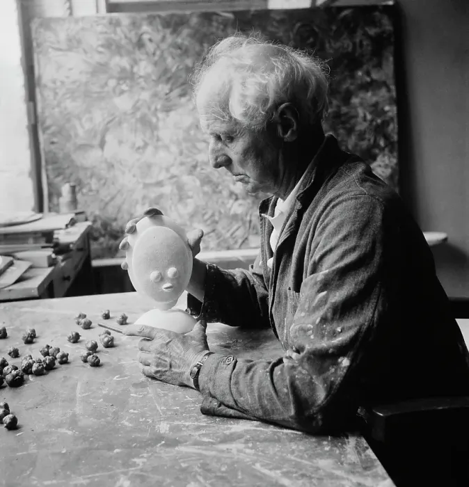 Framed Print : Max Ernst. German artist Max Ernst (1891 - 1976) with a small sculpture in France Framed Print : Max Ernst. German artist Max Ernst (1891 - 1976) with a small sculpture in France