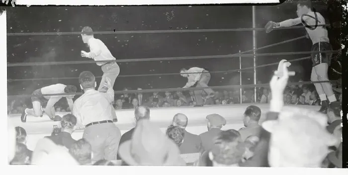 Framed Print : Max Schmeling on Canvas During Bout with Joe Louis Framed Print : Max Schmeling on Canvas During Bout with Joe Louis