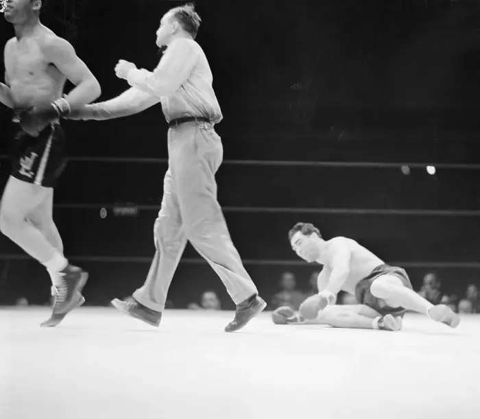 Framed Print : Max Schmeling on Canvas During Bout with Joe Louis
