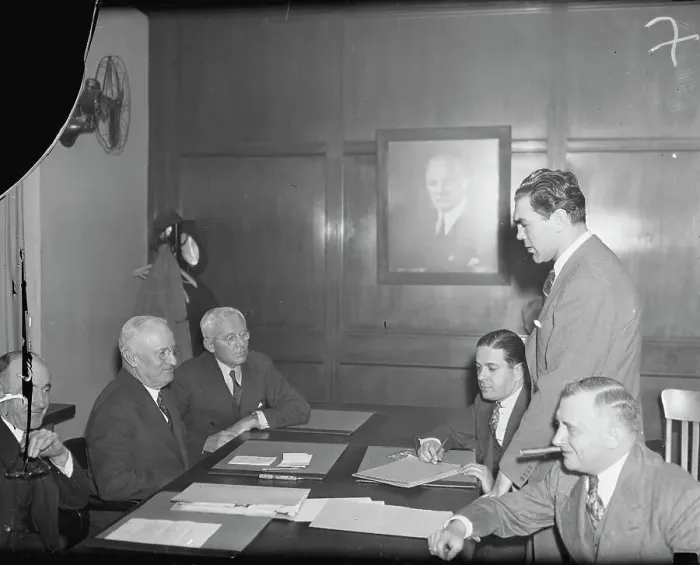 Framed Print : Max Schmeling Speaking to Members of New York Boxing Commission Framed Print : Max Schmeling Speaking to Members of New York Boxing Commission