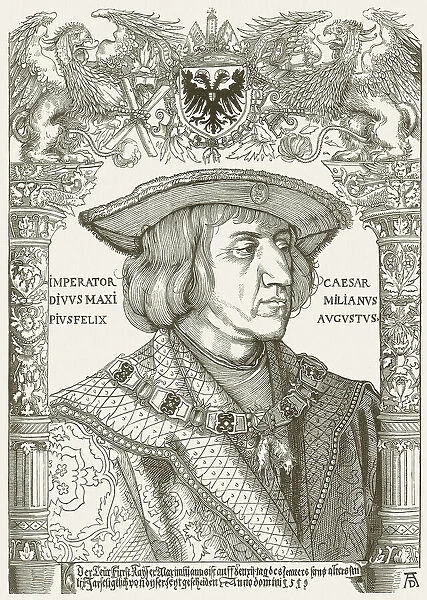 Maximilian I, of Habsburg (1459-1519), wood engraving, published in 1881