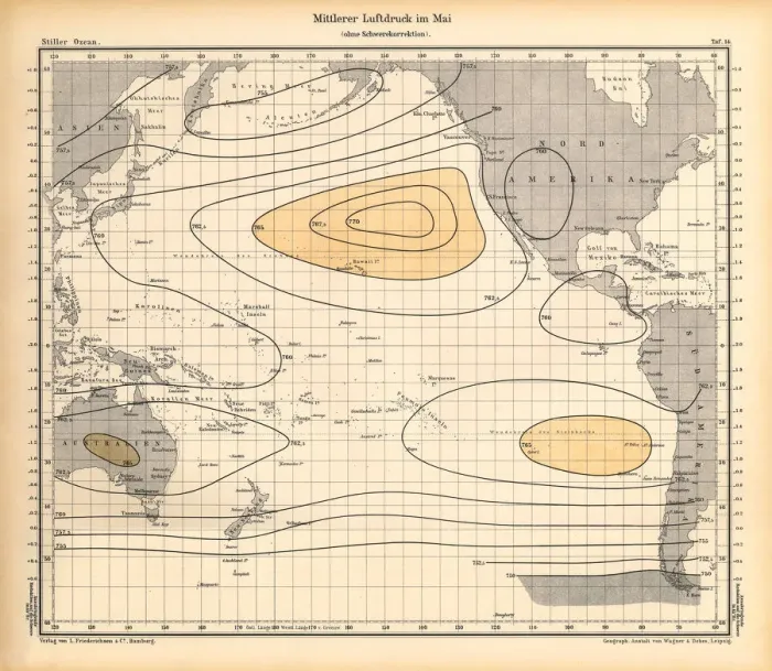 Framed Print : May Air Pressure Chart, Pacific Ocean, German Antique Victorian Engraving, 1896 Framed Print : May Air Pressure Chart, Pacific Ocean, German Antique Victorian Engraving, 1896