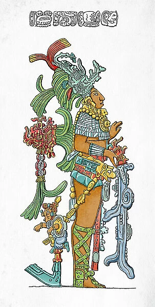 Maya king Chan Bahlum II Palenque illustration