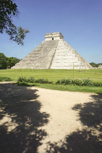 Mayan Pyramid of Kukulkan, El Castillo, and ruins at Chichen Itza, Yucatan, Mexico