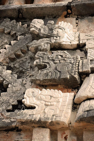 Mayan Serpent Sculptures, Temple Facade