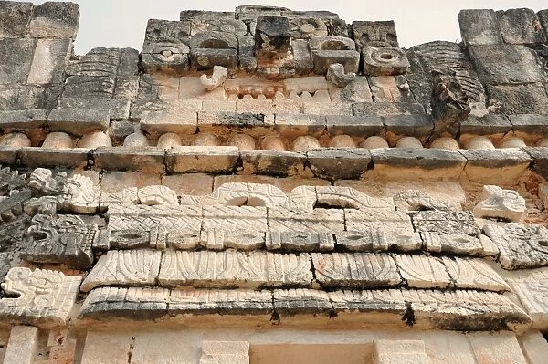 Mayan serpent sculptures, Temple Facade, Uxmal