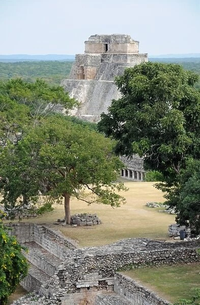 Mayan Step Pyramid, Temple Ruins, Forest Trees