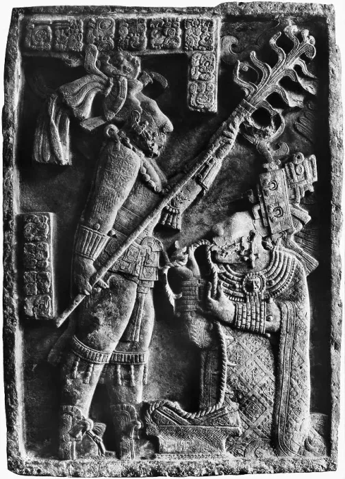 Framed Print : Mayan Stone Relief of Xoc Performing a Blood-Letting Ritual