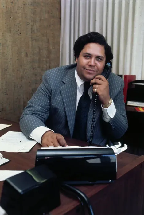 Framed Print : Maynard Jackson Talking on Telephone at His Desk Framed Print : Maynard Jackson Talking on Telephone at His Desk