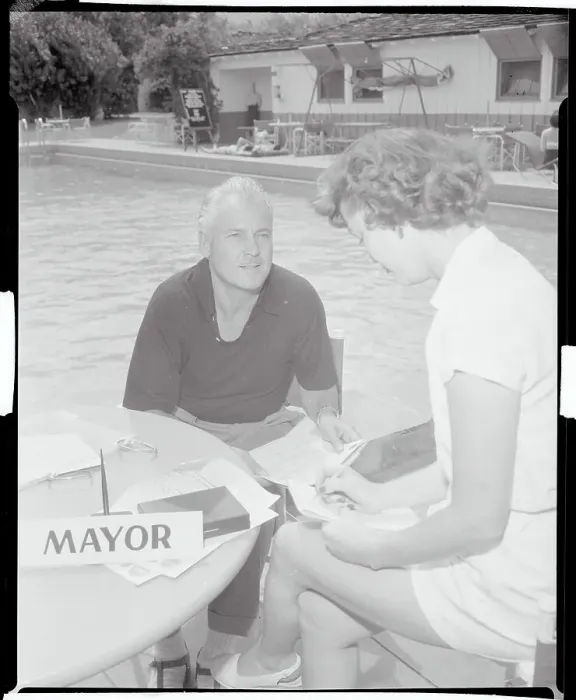 Framed Print : Mayor Charles Farrell by Pool Framed Print : Mayor Charles Farrell by Pool