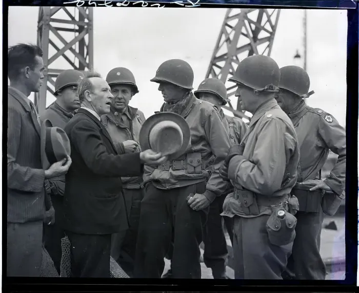 Framed Print : Mayor of Cherbourg Greets American Liberators 1944 Framed Print : Mayor of Cherbourg Greets American Liberators 1944