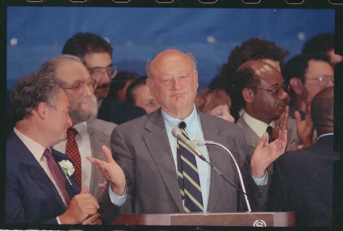 Framed Print : Mayor Ed Koch Quieting the Crowd