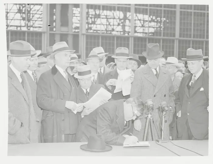 Framed Print : Mayor Fiorello La Guardia During Contractual Meeting with Airline Heads Framed Print : Mayor Fiorello La Guardia During Contractual Meeting with Airline Heads