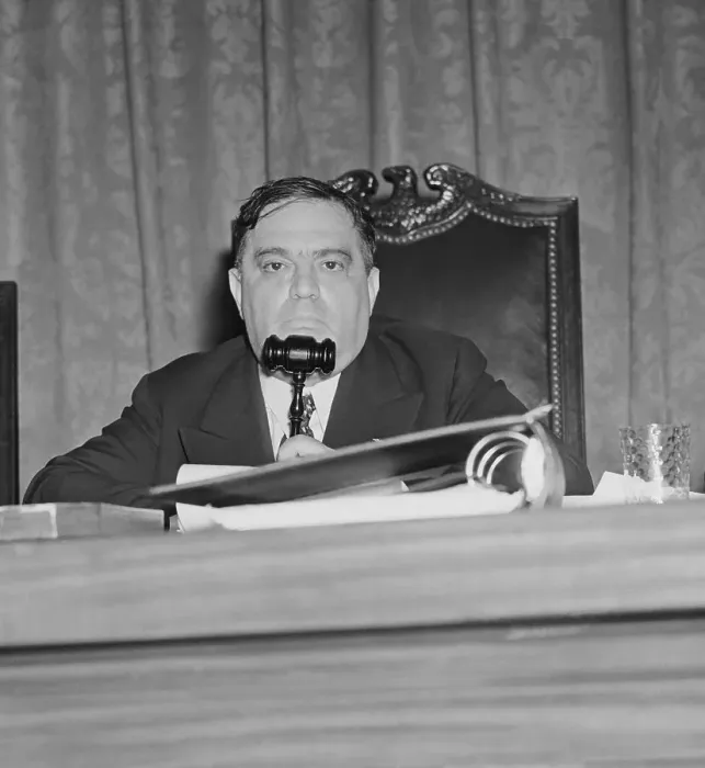 Framed Print : Mayor Fiorello La Guardia at Meeting