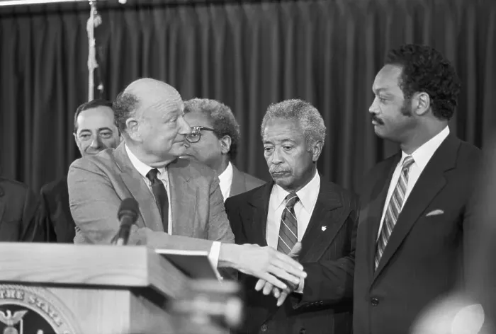 Framed Print : Mayor Koch and Jesse Jackson Shake Hands Framed Print : Mayor Koch and Jesse Jackson Shake Hands