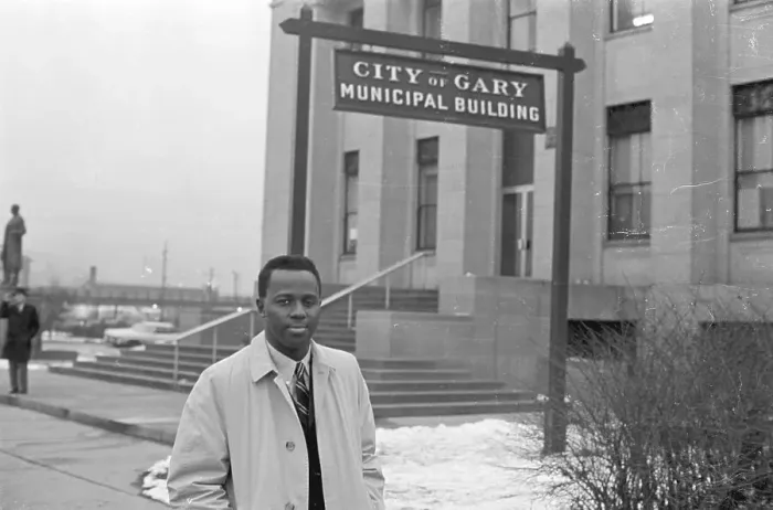 Framed Print : Mayor Richard G. Hatcher Standing in Front of Building Framed Print : Mayor Richard G. Hatcher Standing in Front of Building