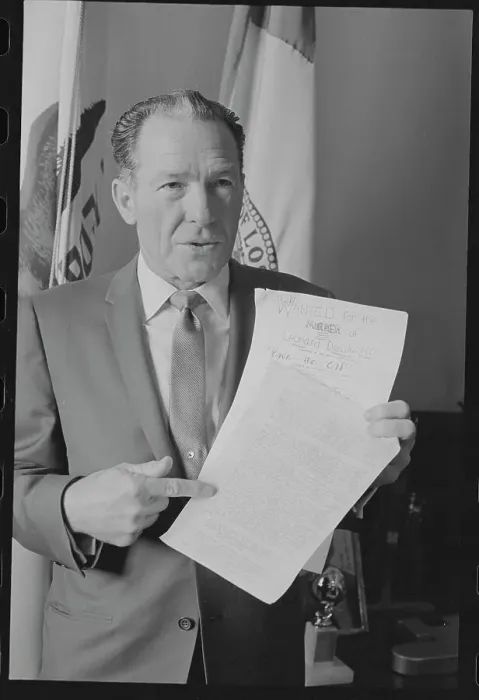 Framed Print : Mayor Samuel Yorty Displaying Handbills