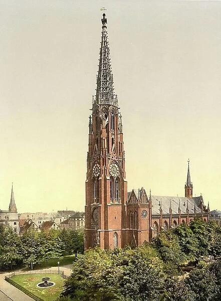 Mayor Schmidt Memorial Church in Bremerhaven, Bremen, Germany, Historic, digitally restored reproduction of a photochrome print from the 1890s