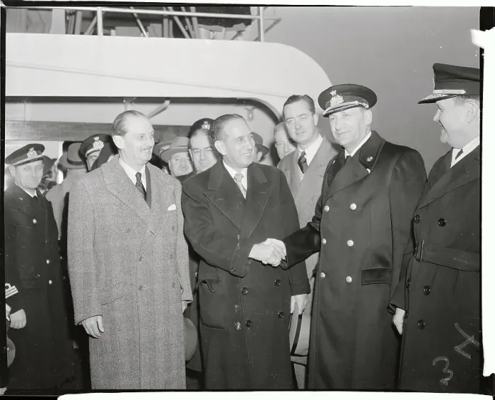 Framed Print : Mayor Shaking Hands with Ship Captain Framed Print : Mayor Shaking Hands with Ship Captain