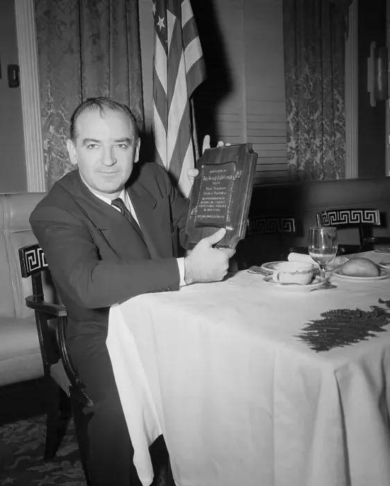 Framed Print : Mccarthy Holding Plaque For Fighting Com