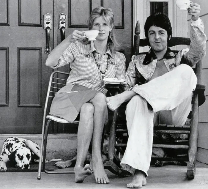 Paul McCartney and Linda on a Farm Porch Print, 1974. Art Prints