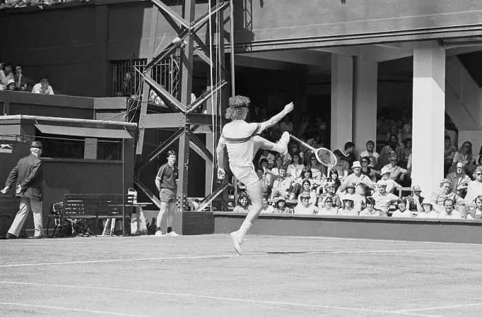 Framed Print : McEnroe Kicking Racket at Wimbledon Framed Print : McEnroe Kicking Racket at Wimbledon