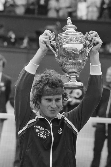 Framed Print : McEnroe Showing Off Wimbledon Trophy Framed Print : McEnroe Showing Off Wimbledon Trophy