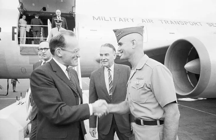 Framed Print : Mcgeorge Bundy Shakes Hands W / Westmorela Framed Print : Mcgeorge Bundy Shakes Hands W / Westmorela