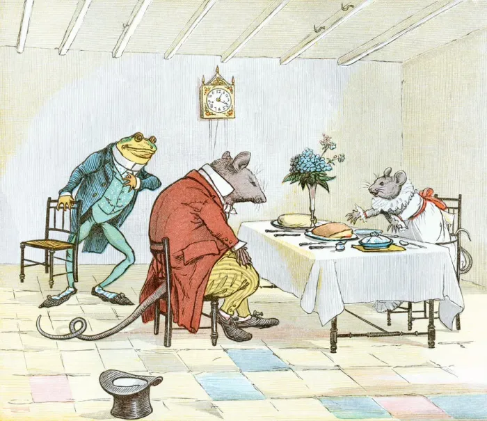 Framed Print : Mealtime for Frog, Miss Mouse and Rat Framed Print : Mealtime for Frog, Miss Mouse and Rat