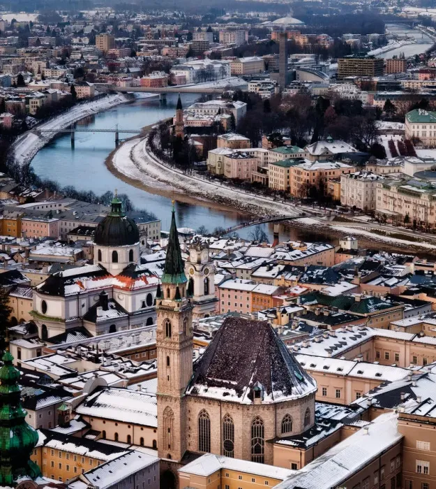 Framed Print : Meander. Salzach River meanders through Salzburg with old town dominating foreground Framed Print : Meander. Salzach River meanders through Salzburg with old town dominating foreground