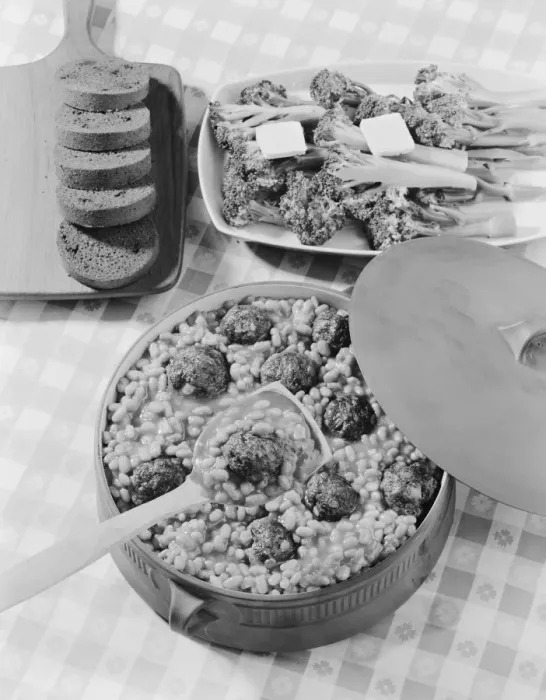 Framed Print : Meatballs with beans in stew pot, close-up