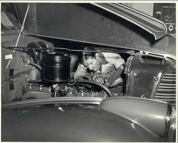Framed Print : Mechanic Under Hood of 1938 Oldsmobile Framed Print : Mechanic Under Hood of 1938 Oldsmobile