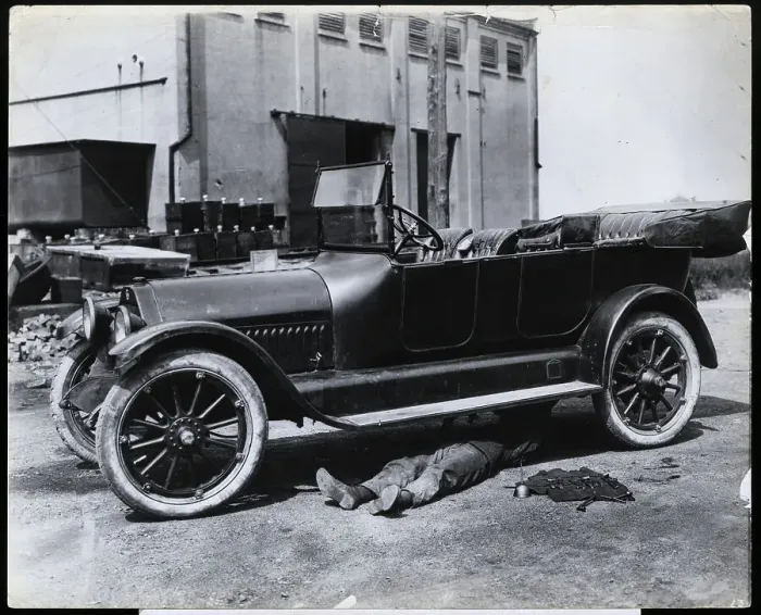 Framed Print : Mechanic Working Under a Convertible Framed Print : Mechanic Working Under a Convertible