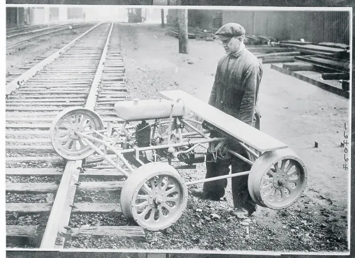 Framed Print : Mechanical Car Replacing Railroad Hand Car Framed Print : Mechanical Car Replacing Railroad Hand Car