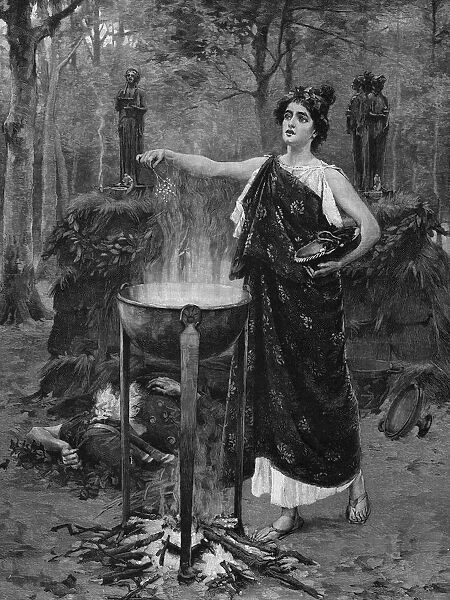 Medea, an enchantress from Greek mythology, casts one of her magic spells in the forest