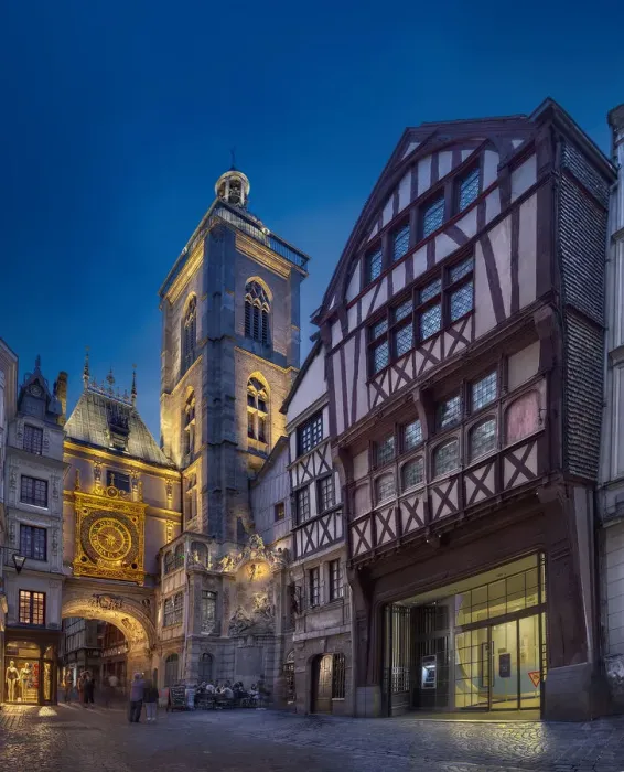 Framed Print : Medieval building and clock on Gros Horloge street in Rouen, France Framed Print : Medieval building and clock on Gros Horloge street in Rouen, France