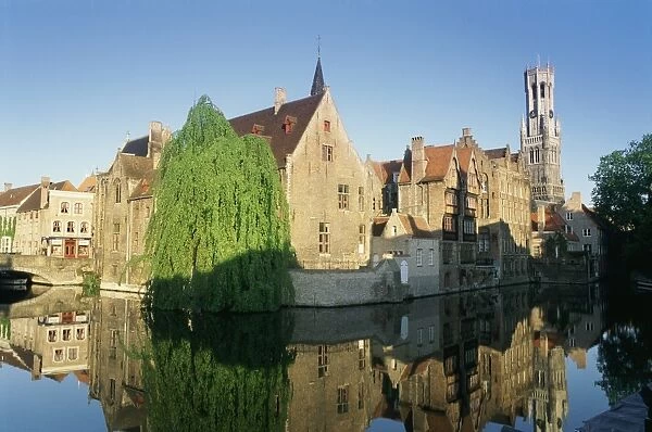 Medieval Buildings Reflected in the River Djiver, Bruges, Belgium