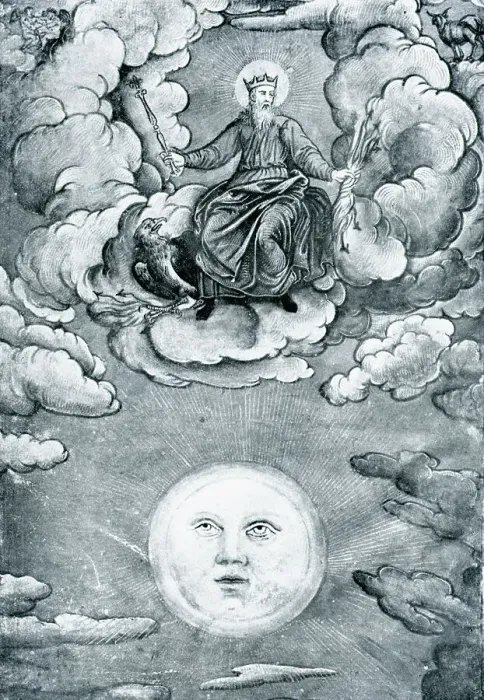 Framed Print : Medieval Drawing;Sun, Jupiter, Water, Earth