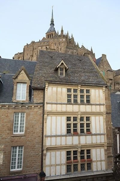 Medieval house with clapboard of Mont Saint-Michel, Normandy, France