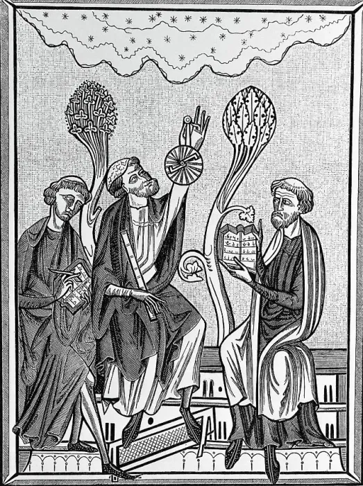 Framed Print : Medieval Illus. Of 3 Men Observing Sky Framed Print : Medieval Illus. Of 3 Men Observing Sky