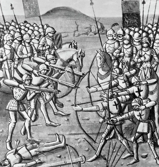 Framed Print : Medieval Illustration of the Battle of Crecy Framed Print : Medieval Illustration of the Battle of Crecy