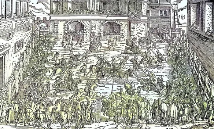 Framed Print : Medieval jousting tournament, Vienna, Austria, Historic, digitally restored reproduction from a 19th century original