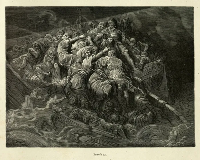 Framed Print : Medieval sailors scrambling to get off a sinking ship Framed Print : Medieval sailors scrambling to get off a sinking ship
