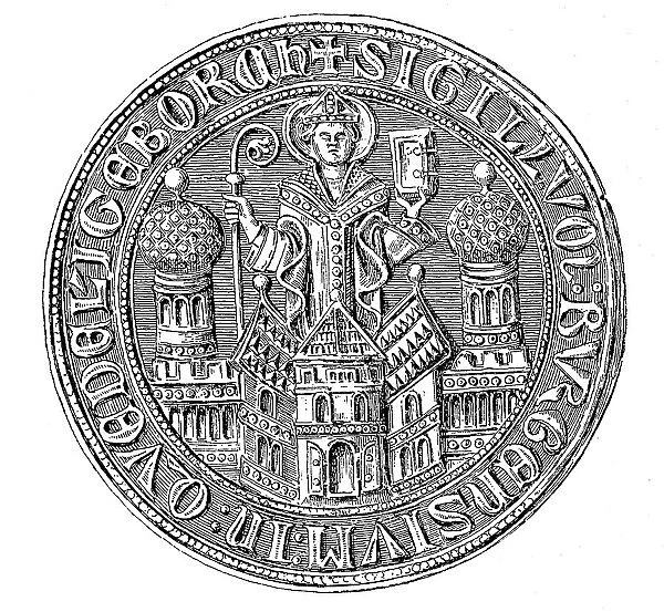 Medieval town seal from the 13th to 15th century, here Quedlinburg, Germany, Historical, digitally restored reproduction from a 19th century original