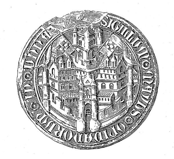 Medieval town seal from the 13th to 15th century, here Unna, Germany, Historical, digitally restored reproduction from a 19th century original
